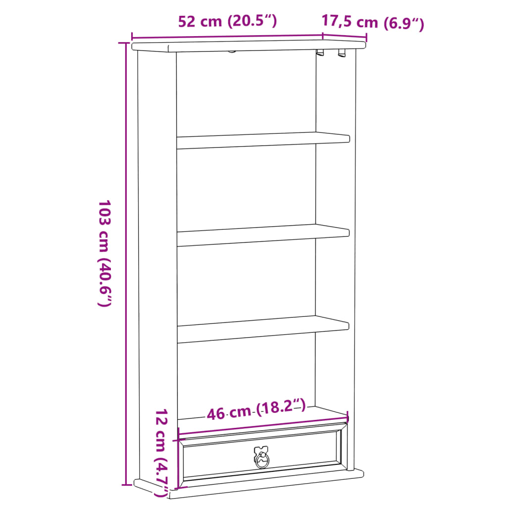 Cd Cabinet Corona 52X17.5X103 Cm Solid Wood Pine