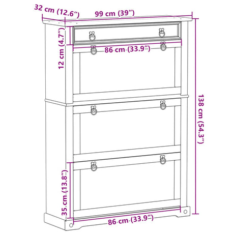 Shoe Cabinet Corona 99X32X Solid Wood Pine