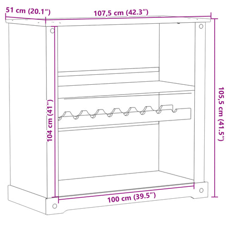 Wine Cabinet Corona 107.5X51X105.5 Cm Solid Wood Pine