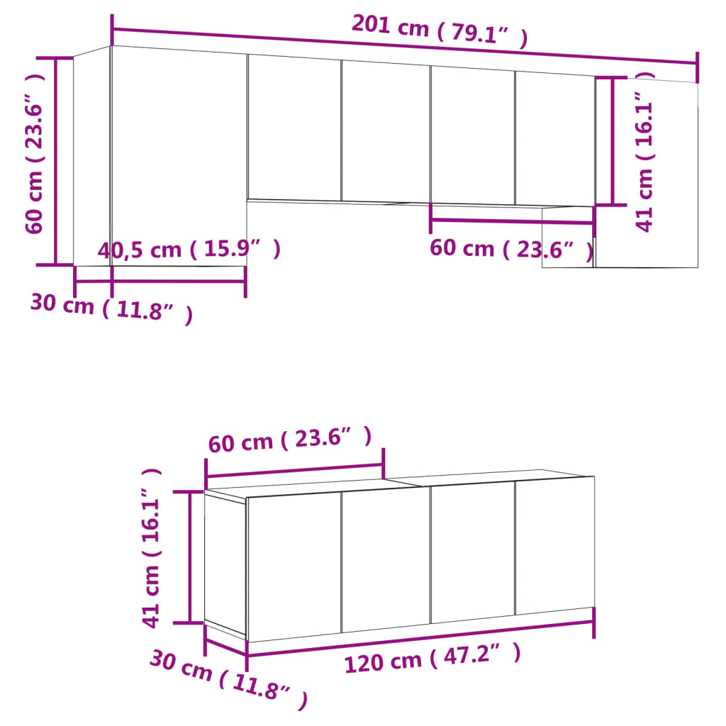 6 Piece Tv Wall Units Engineered Wood