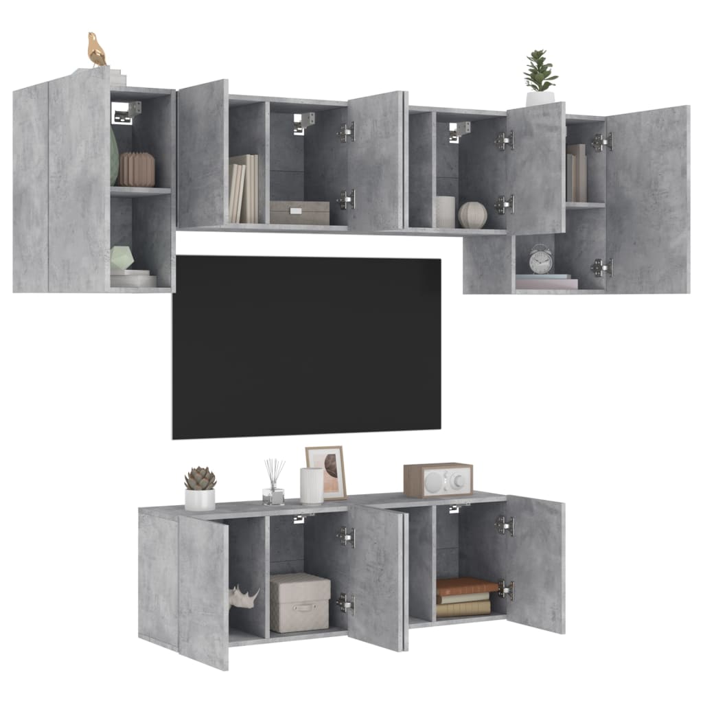 6 Piece Tv Wall Units Engineered Wood