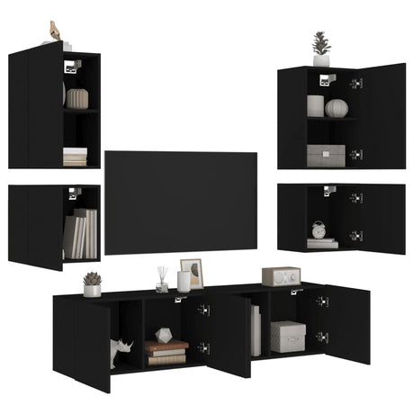 6 Piece Tv Wall Units Engineered Wood