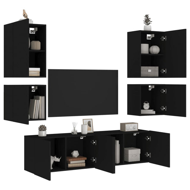 6 Piece Tv Wall Units Engineered Wood