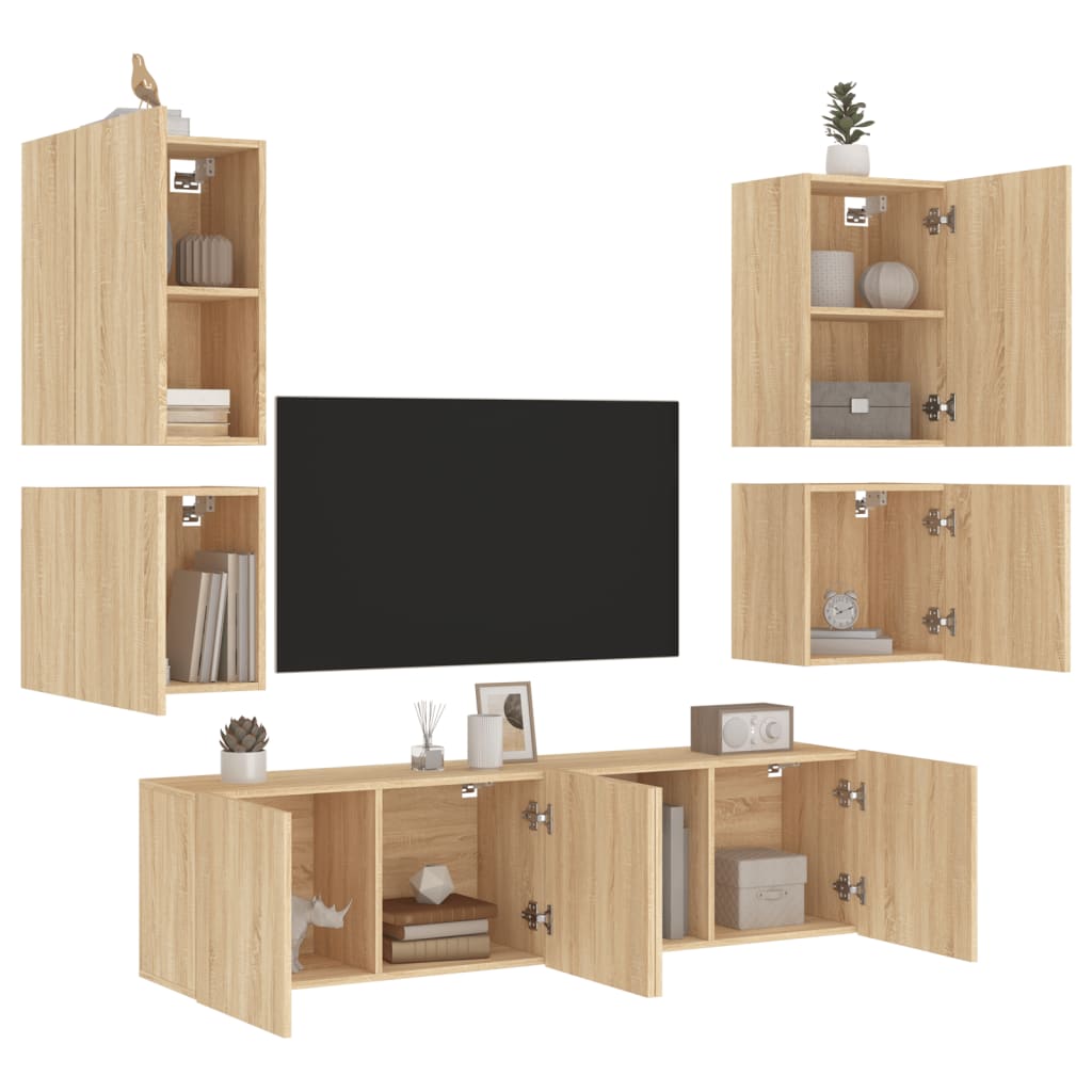 6 Piece Tv Wall Units Engineered Wood
