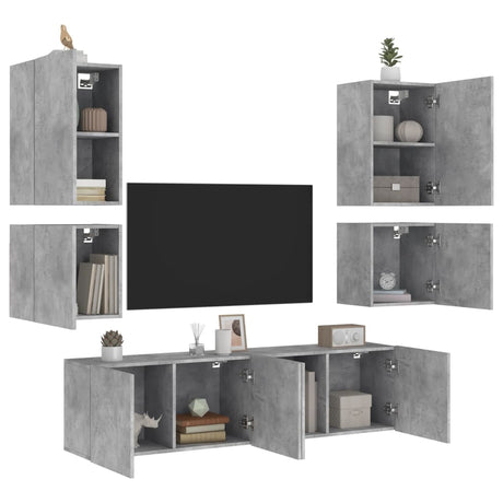 6 Piece Tv Wall Units Engineered Wood