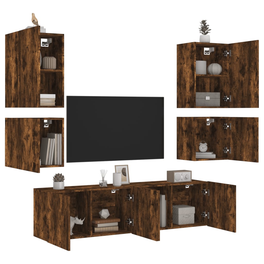 6 Piece Tv Wall Units Engineered Wood