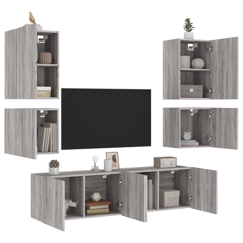 6 Piece Tv Wall Units Engineered Wood