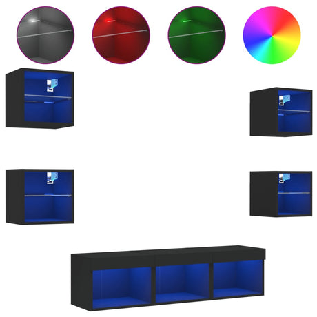 7 Piece Tv Wall Units With Led Engineered Wood