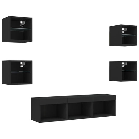 7 Piece Tv Wall Units With Led Engineered Wood