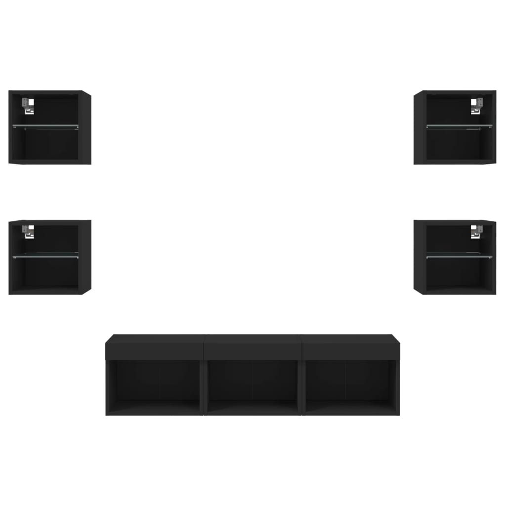 7 Piece Tv Wall Units With Led Engineered Wood