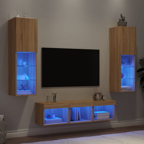 5 Piece Tv Wall Units With Led Engineered Wood