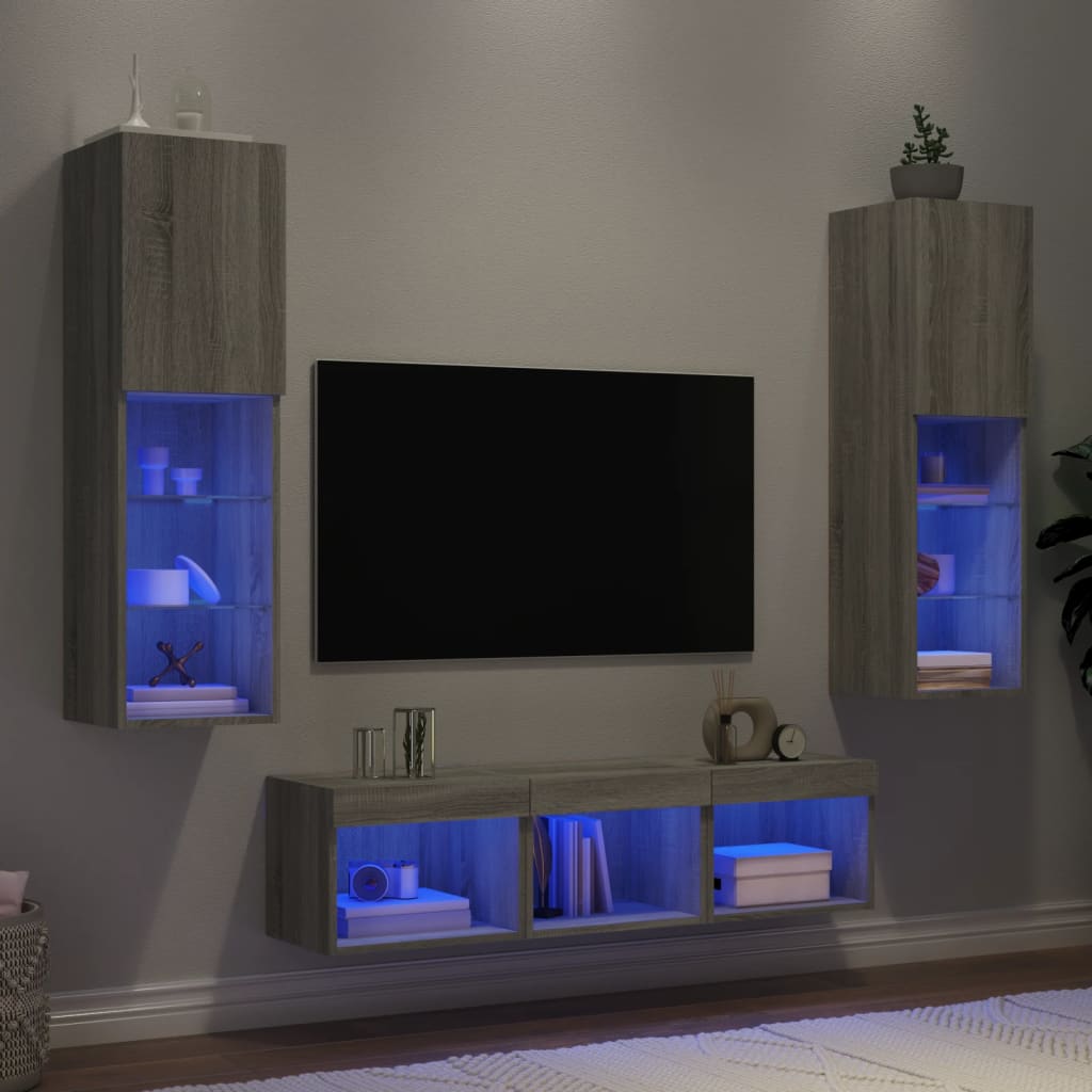 5 Piece Tv Wall Units With Led Engineered Wood