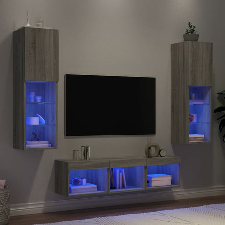 5 Piece Tv Wall Units With Led Engineered Wood