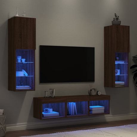 5 Piece Tv Wall Units With Led Engineered Wood