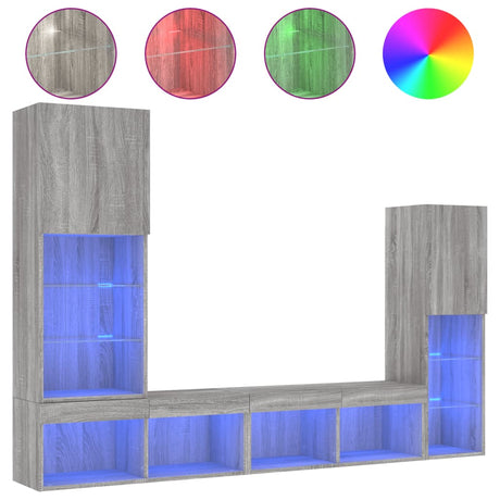 4 Piece Tv Wall Units With Led Engineered Wood