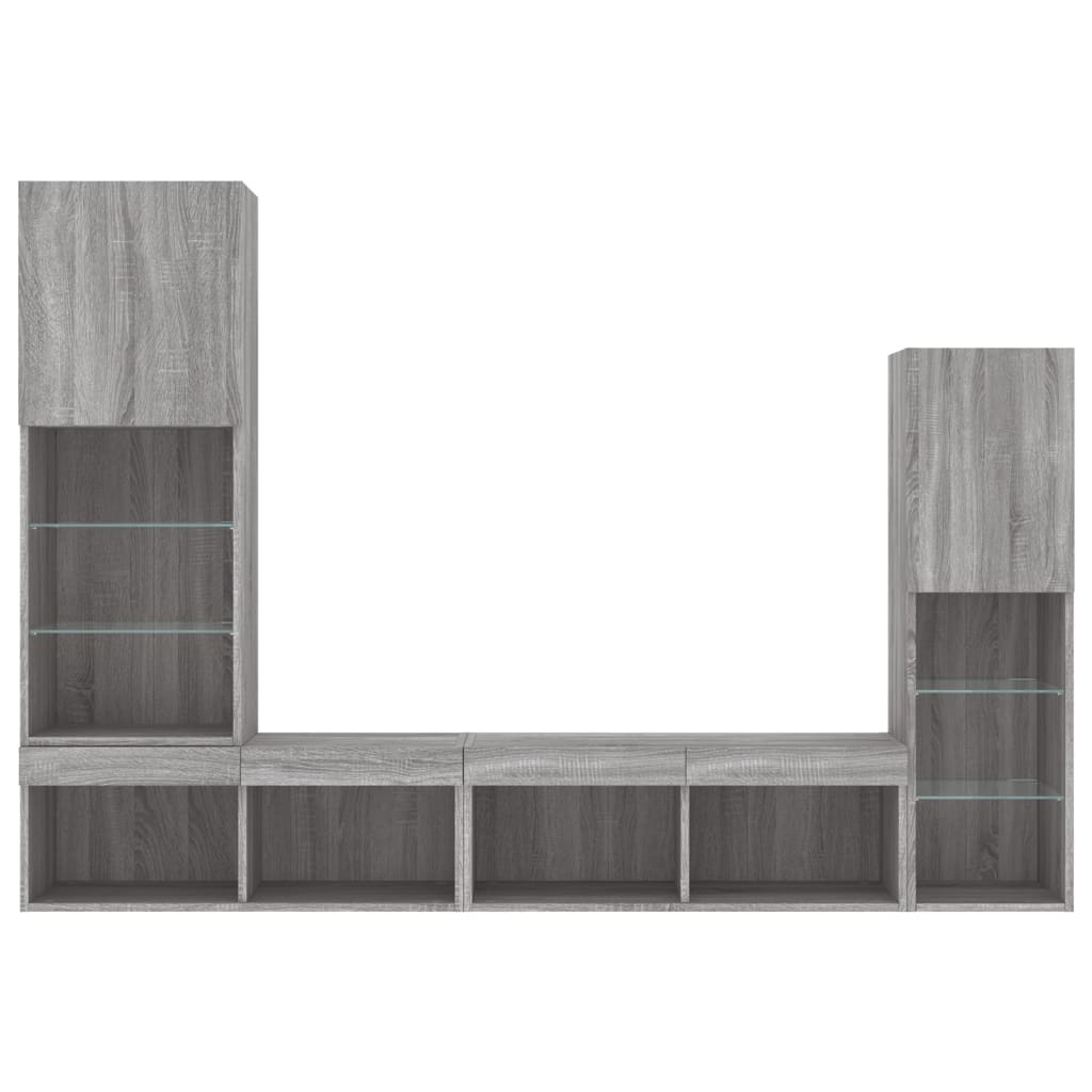 4 Piece Tv Wall Units With Led Engineered Wood