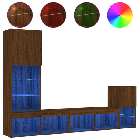 4 Piece Tv Wall Units With Led Engineered Wood