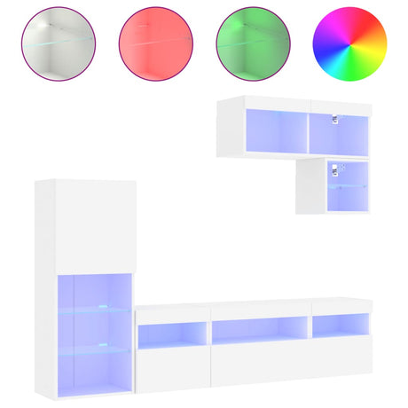 6 Piece Tv Wall Units With Led Engineered Wood