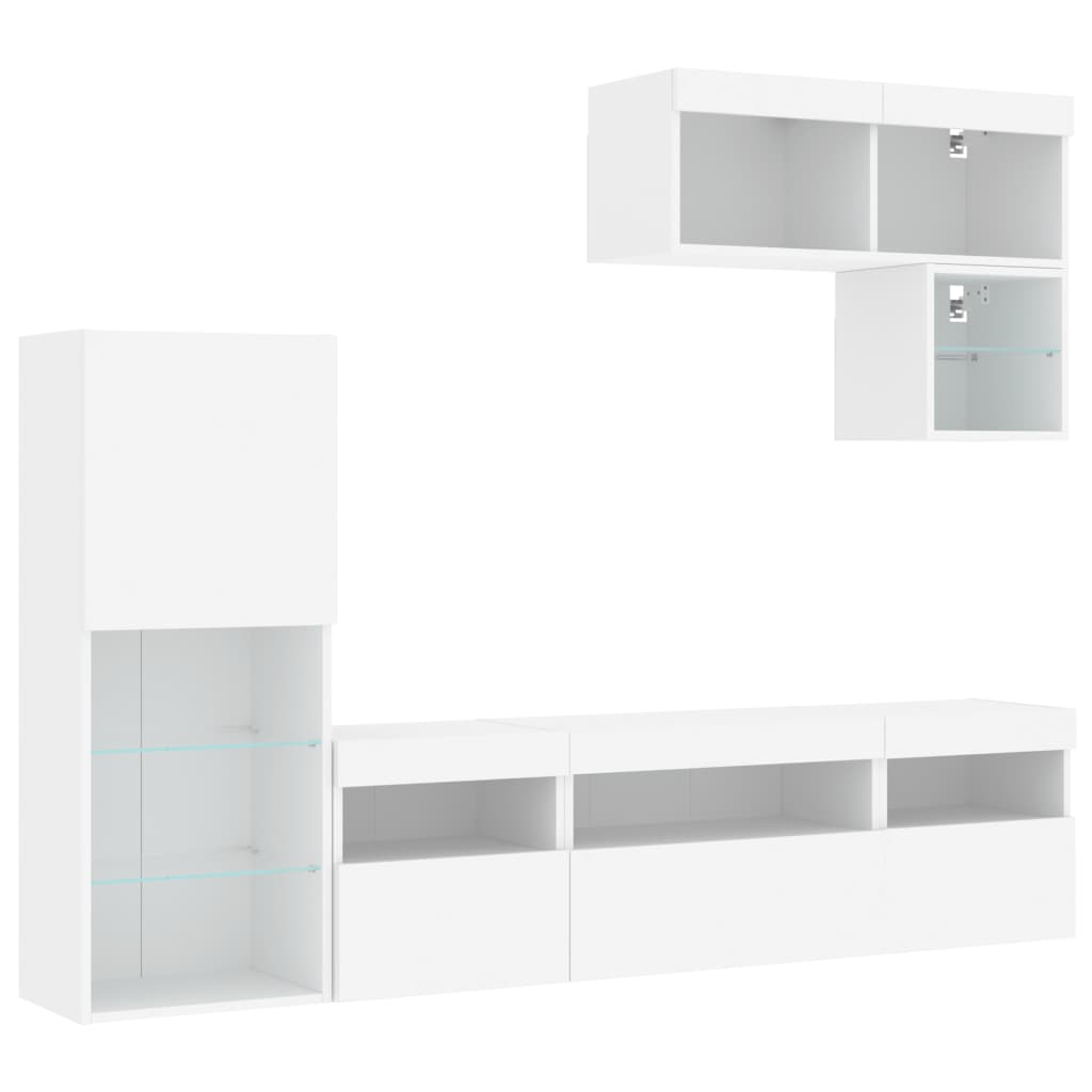 6 Piece Tv Wall Units With Led Engineered Wood