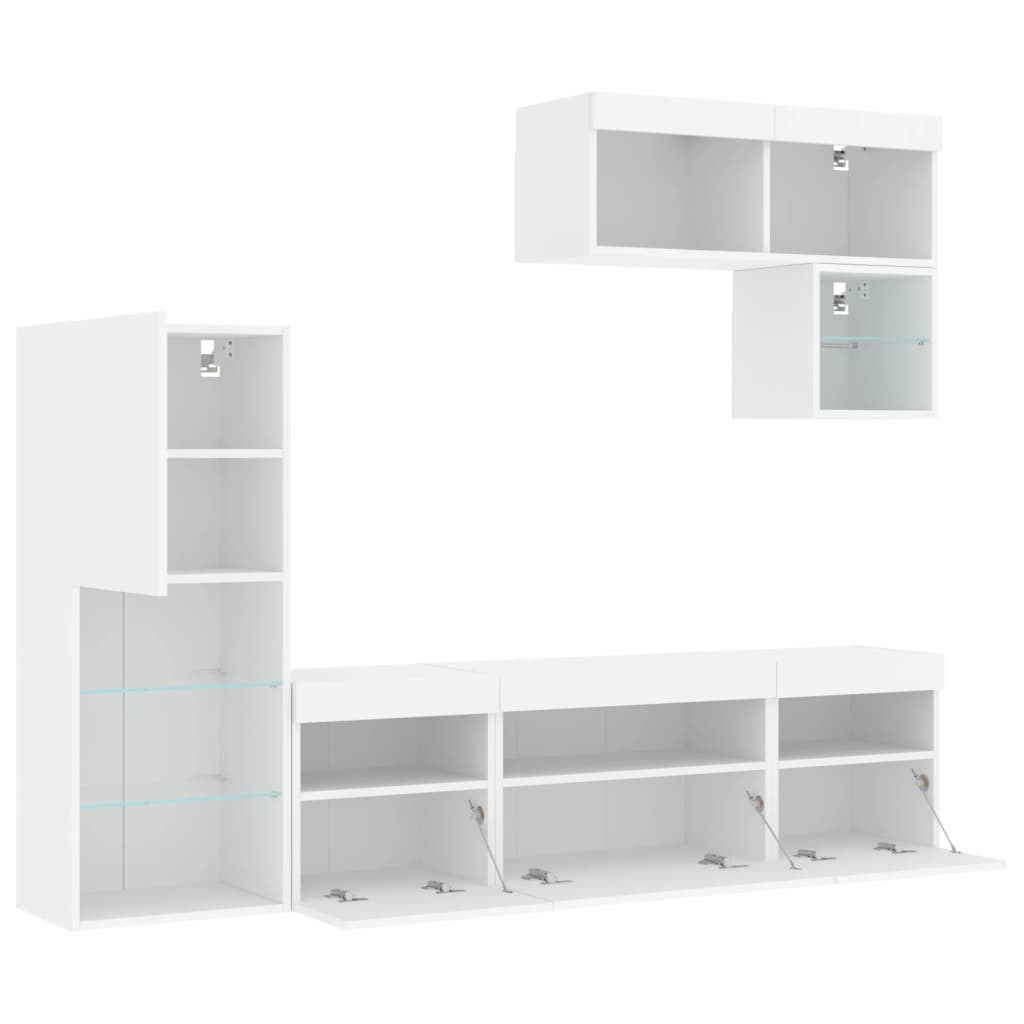6 Piece Tv Wall Units With Led Engineered Wood