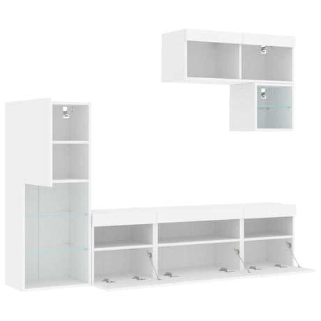 6 Piece Tv Wall Units With Led Engineered Wood