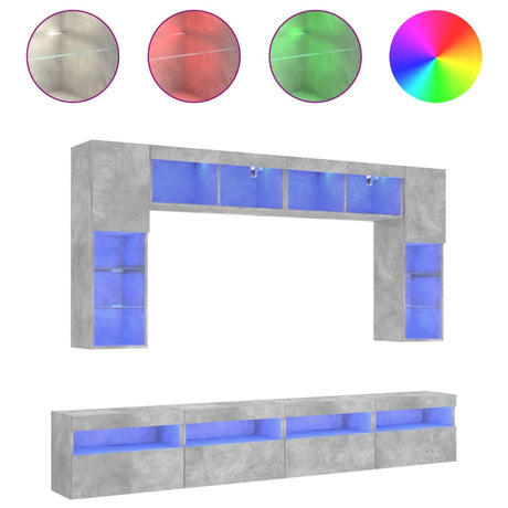 8 Piece Tv Wall Cabinet Set With Led Lights