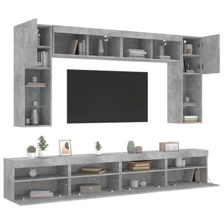 8 Piece Tv Wall Cabinet Set With Led Lights