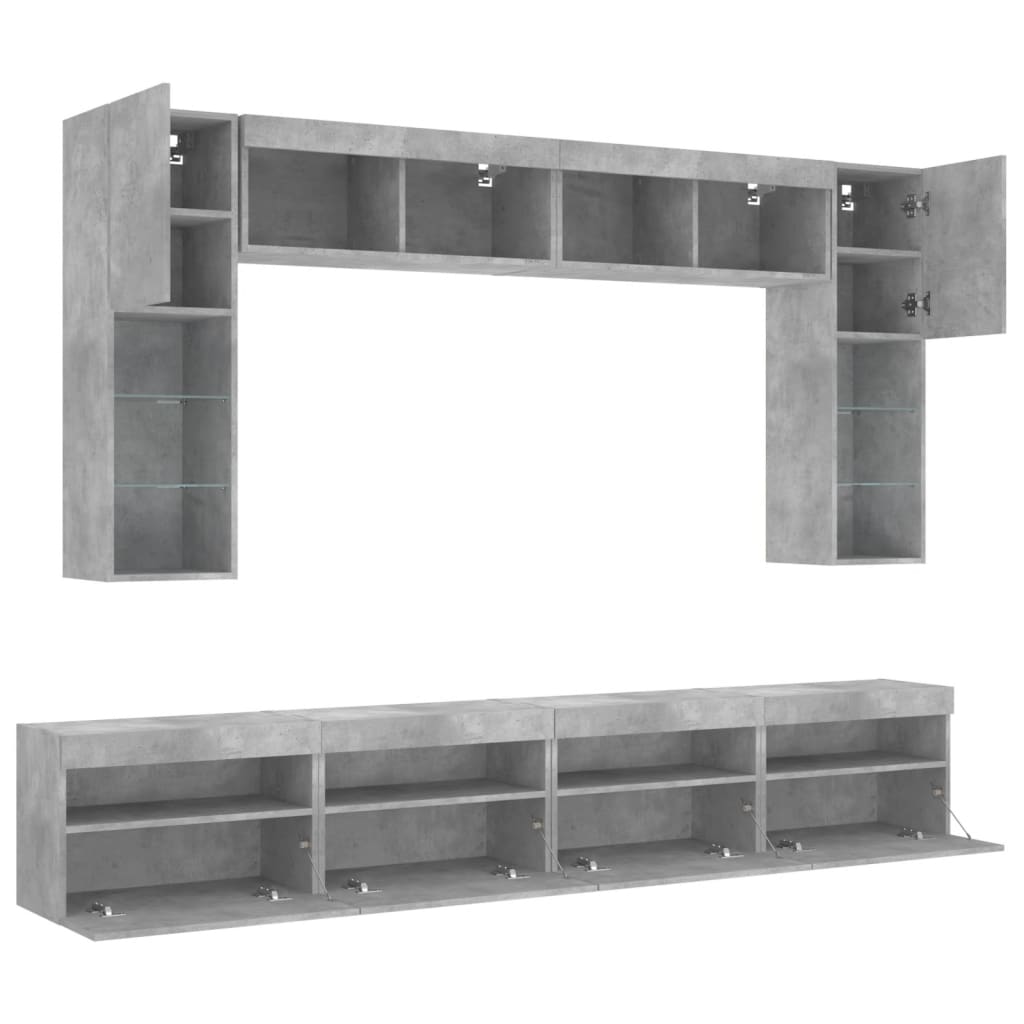 8 Piece Tv Wall Cabinet Set With Led Lights