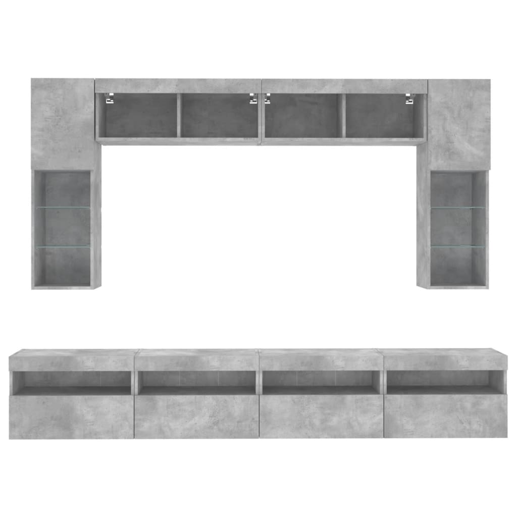 8 Piece Tv Wall Cabinet Set With Led Lights