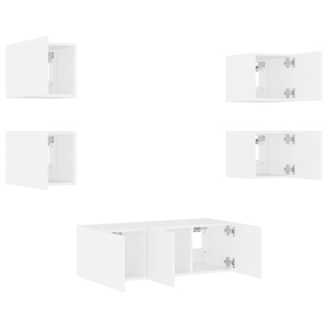 6 Piece Tv Wall Units With Led Engineered Wood