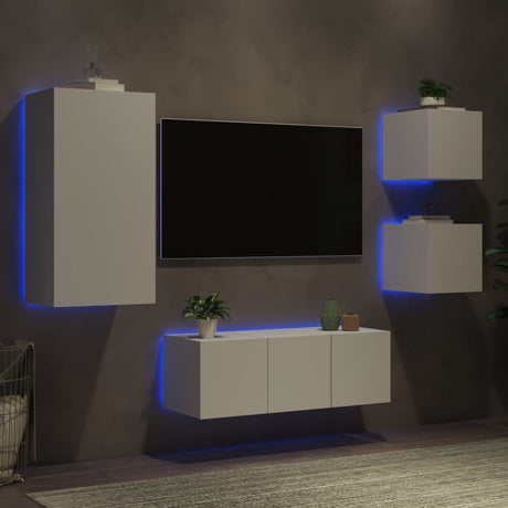 5 Piece Tv Wall Units With Led Engineered Wood