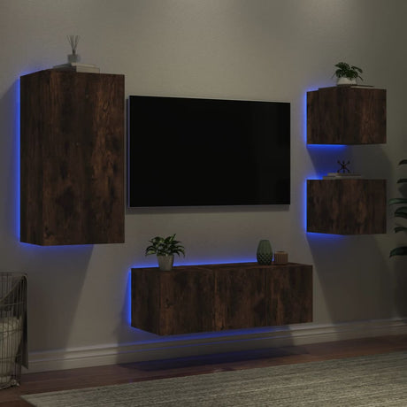 5 Piece Tv Wall Units With Led Engineered Wood