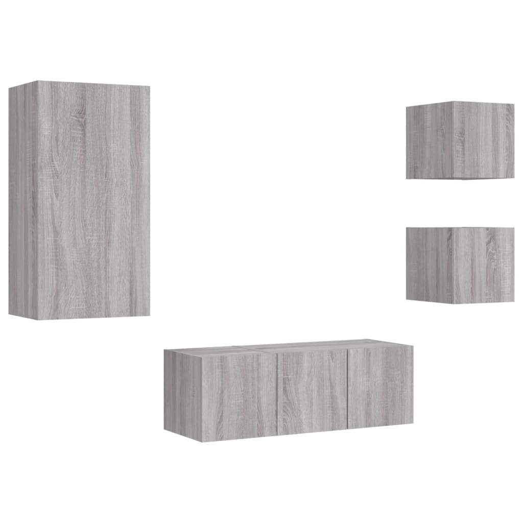 5 Piece Tv Wall Units With Led Engineered Wood