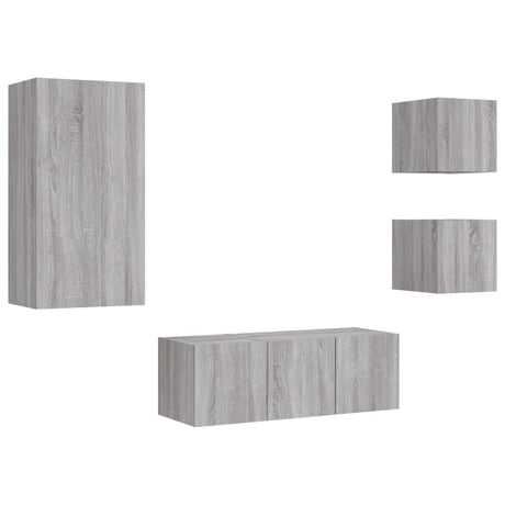 5 Piece Tv Wall Units With Led Engineered Wood