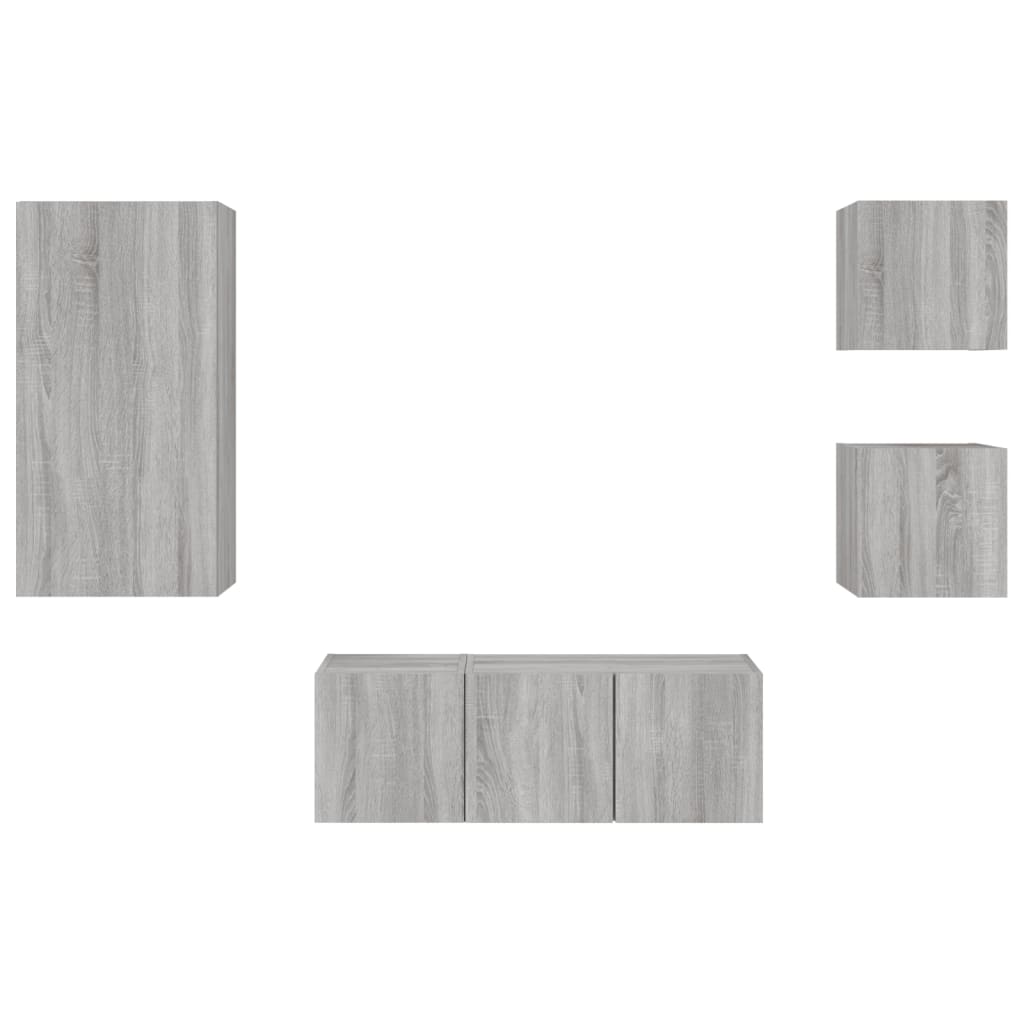 5 Piece Tv Wall Units With Led Engineered Wood