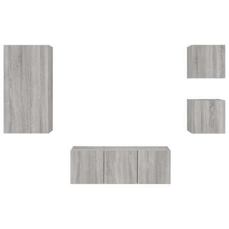 5 Piece Tv Wall Units With Led Engineered Wood