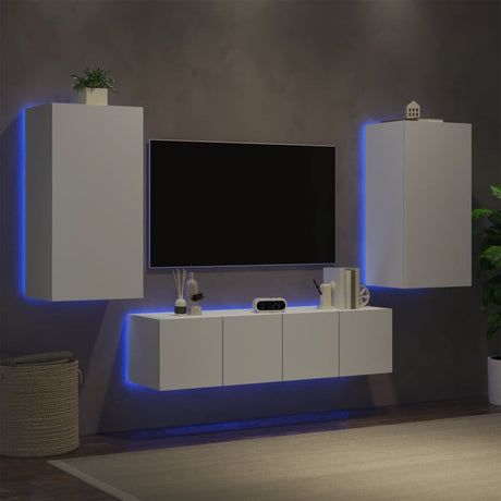 4 Piece Tv Wall Units With Led Engineered Wood