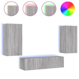 4 Piece Tv Wall Units With Led Engineered Wood