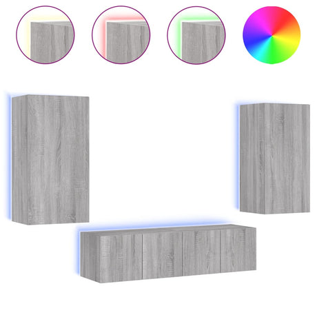 4 Piece Tv Wall Units With Led Engineered Wood