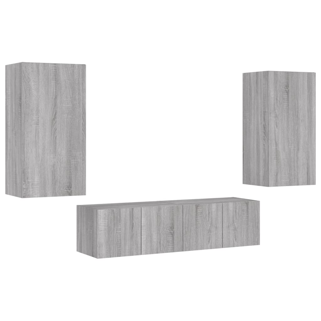 4 Piece Tv Wall Units With Led Engineered Wood