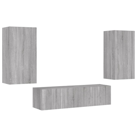 4 Piece Tv Wall Units With Led Engineered Wood