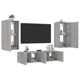 4 Piece Tv Wall Units With Led Engineered Wood