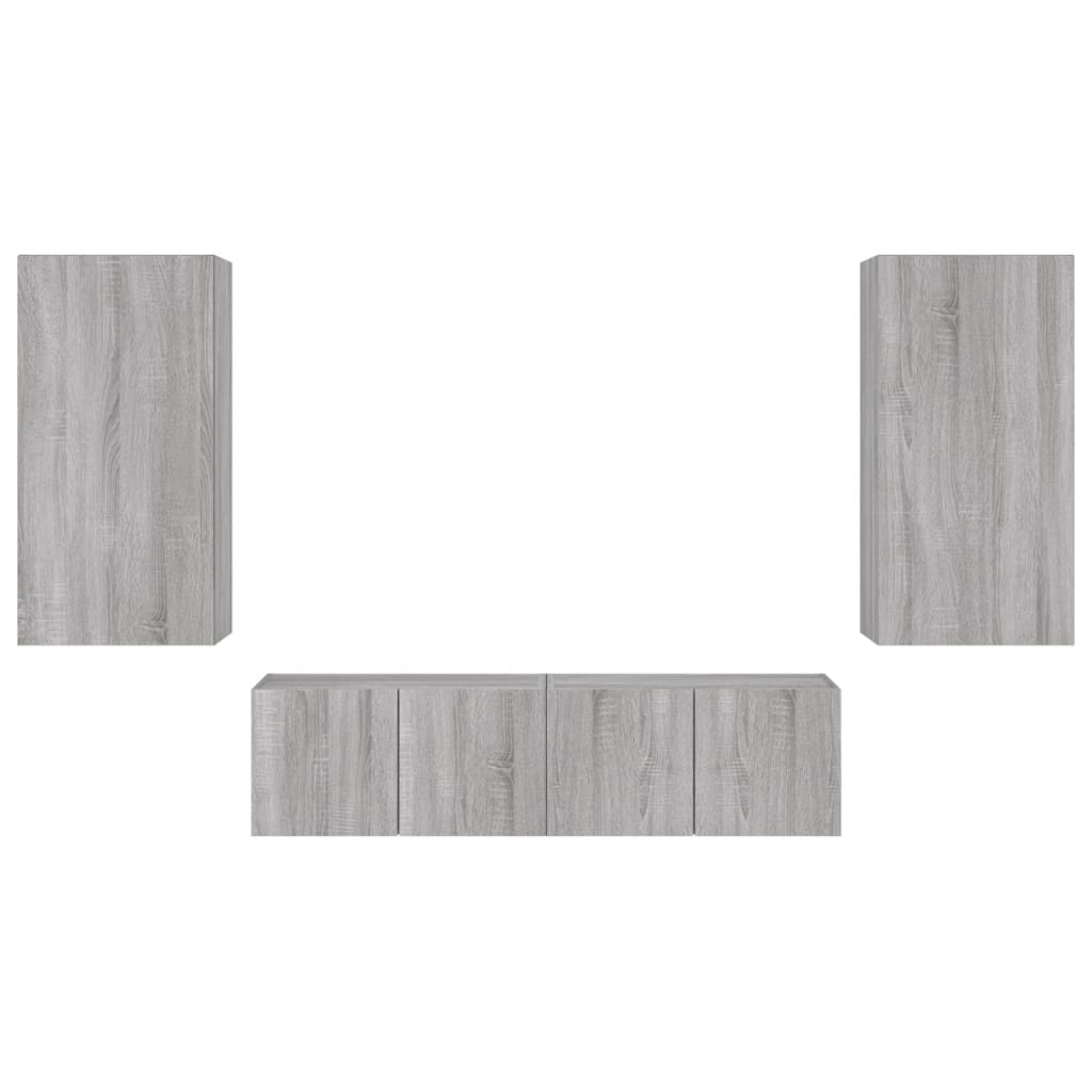 4 Piece Tv Wall Units With Led Engineered Wood