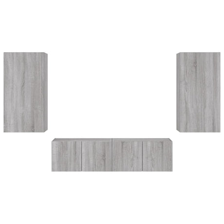 4 Piece Tv Wall Units With Led Engineered Wood