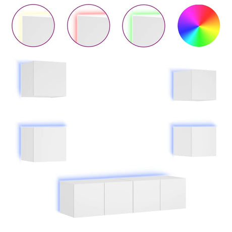 6 Piece Tv Wall Units With Led Engineered Wood