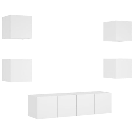 6 Piece Tv Wall Units With Led Engineered Wood