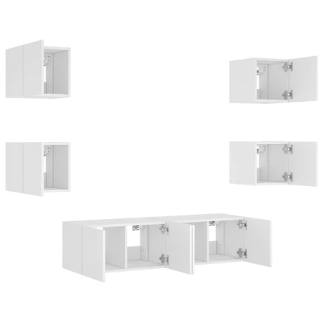 6 Piece Tv Wall Units With Led Engineered Wood