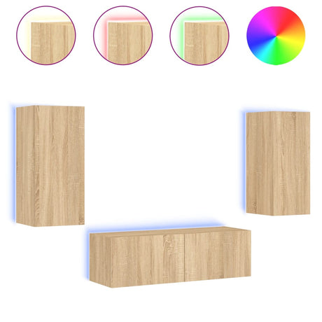 3 Piece Tv Wall Cabinets With Led Lights