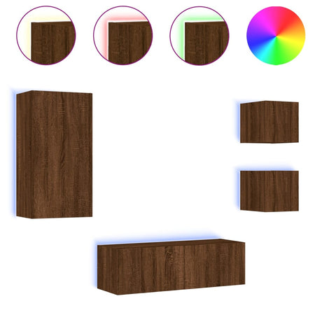 4 Piece Tv Wall Cabinets With Led Lights