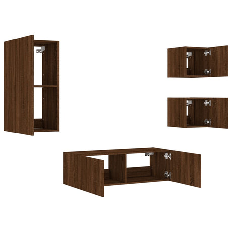 4 Piece Tv Wall Cabinets With Led Lights